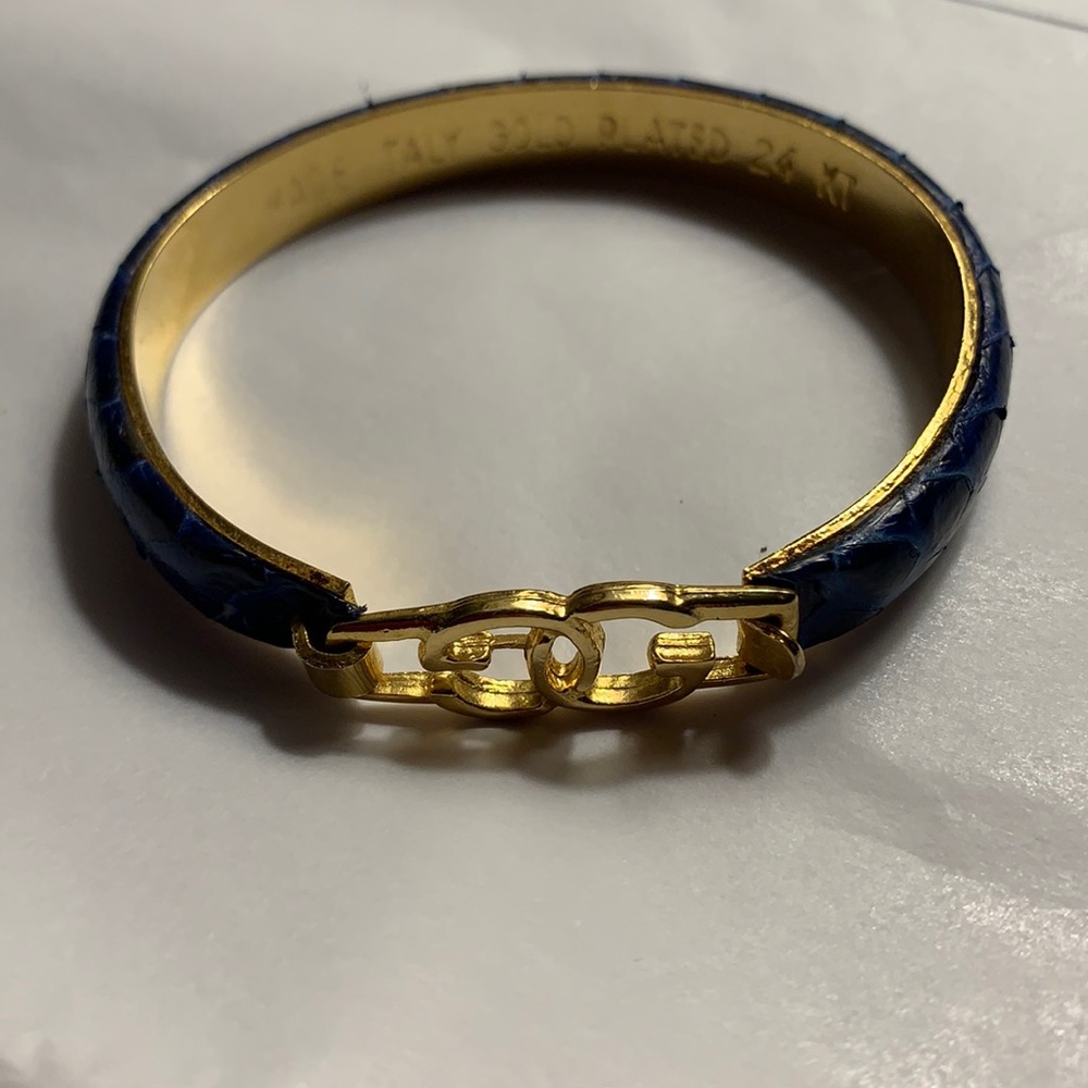Gucci bracelet. Navy snakeskin. 24k gold plated.
